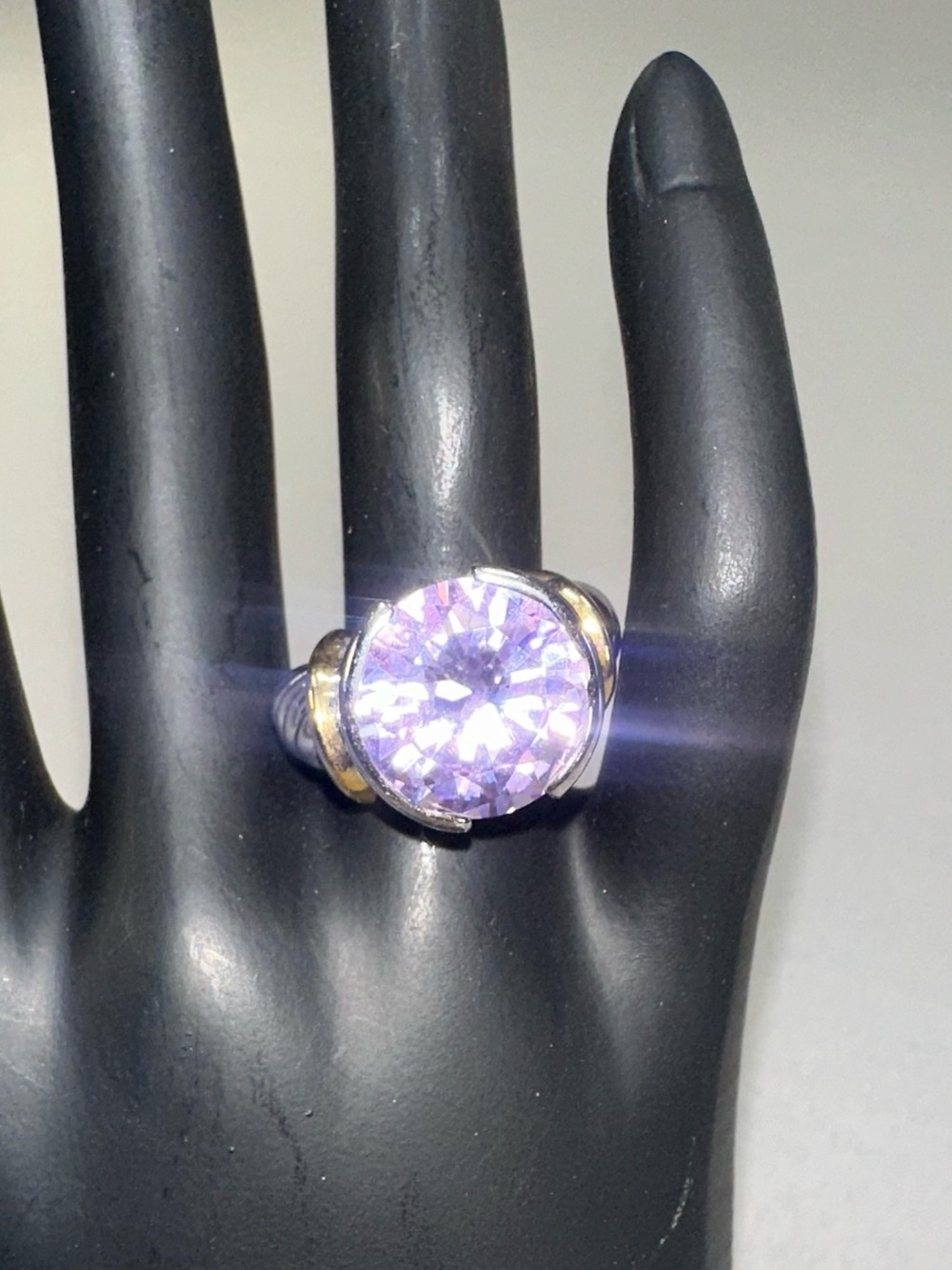 Cushion-Cut 18K GE Purple Stone Cable Statement Two Tone Silver Gold Accent Ring